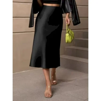 Women's Skirt Bodycon Elegant Fashion Midi High Waist Skirts Plain Micro-elastic Party Street Black Army Green Red Brown Spring Satin Polyester