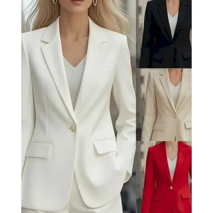 Women's Blazer Comfortable Pocket Buttons Formal Plain Formal Office Work Regular Turndown Regular Fit Long Sleeve Outerwear Black White Red Fall Winter