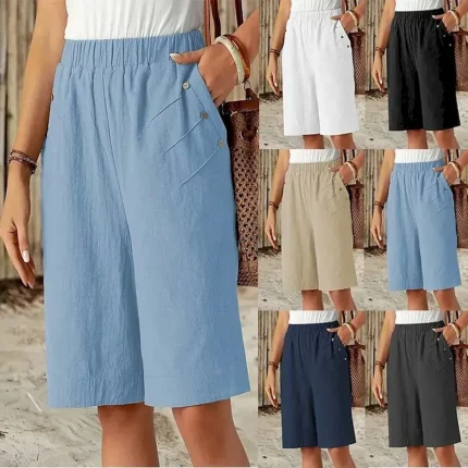 Women's Chinos Shorts Fashion Streetwear Basic Knee Length High Waist Plain Pocket Elastic Waistband Comfy Soft Comfortable Micro-elastic Outdoor Street Dark-Gray Navy Black White Summer Spring Loose