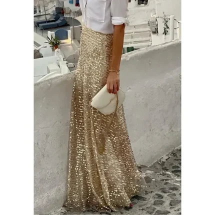 Women's Skirt Maxi Skirts Sequins Solid Colored Street Daily Winter Fashion Casual Champagne