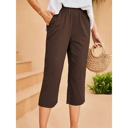 Women's Capri Pants Streetwear Casual Capris High Waist Plain Pocket Elastic Drawstring Design High Cut Breathability Soft Micro-elastic Causal Daily Wear Black Dark Navy Green Khaki Summer Spring