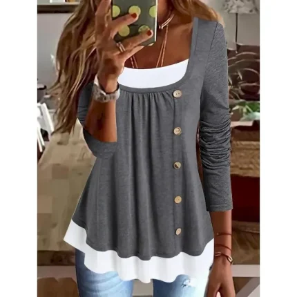 Women's Blouse Solid Color Vintage Stylish Classic Long Sleeve Crew Neck Regular Tops Daily Buttons Black Blue Purple Brown Green Spring Fall Winter