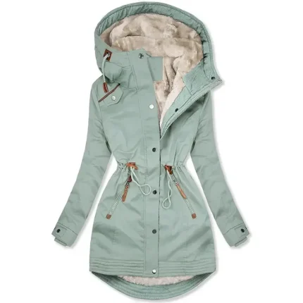 Women's Winter Jacket Parka Warm Zipper Buttons Fleece Lined Casual Street Style Plain Street Casual Daily Casual Daily Zipper Regular Hoodie Regular Fit Long Sleeve Outerwear Black Green Dark Blue